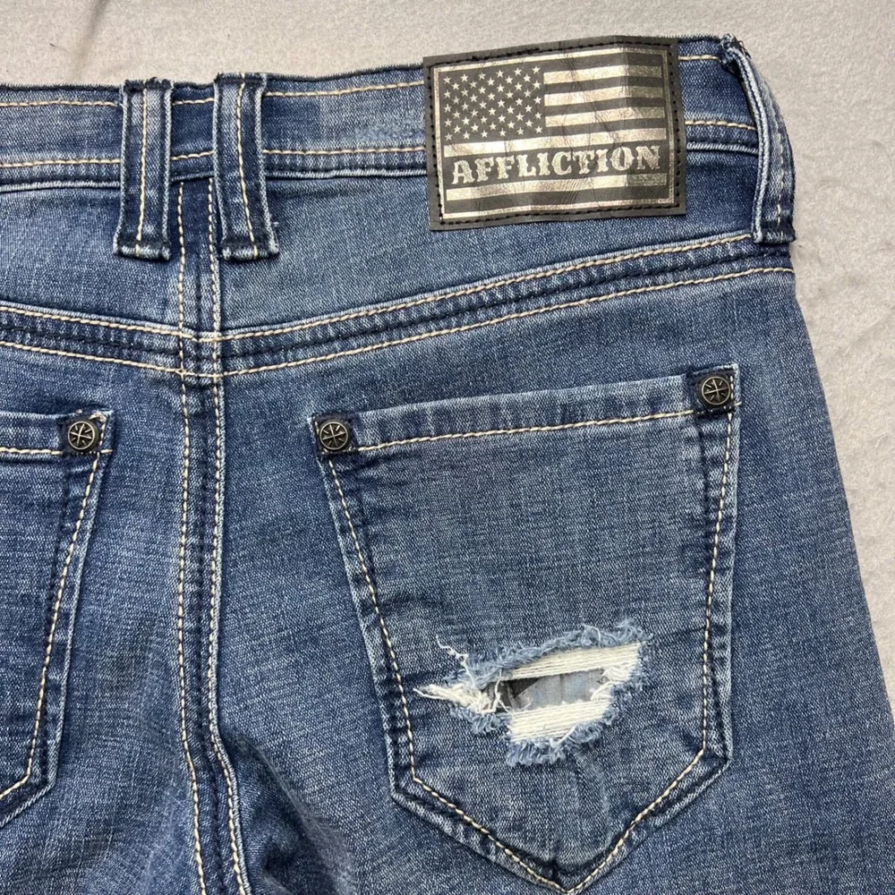 Affliction Cooper Devin Slim Straight Distressed Camo Jeans Mens 29 NWT 110CS125